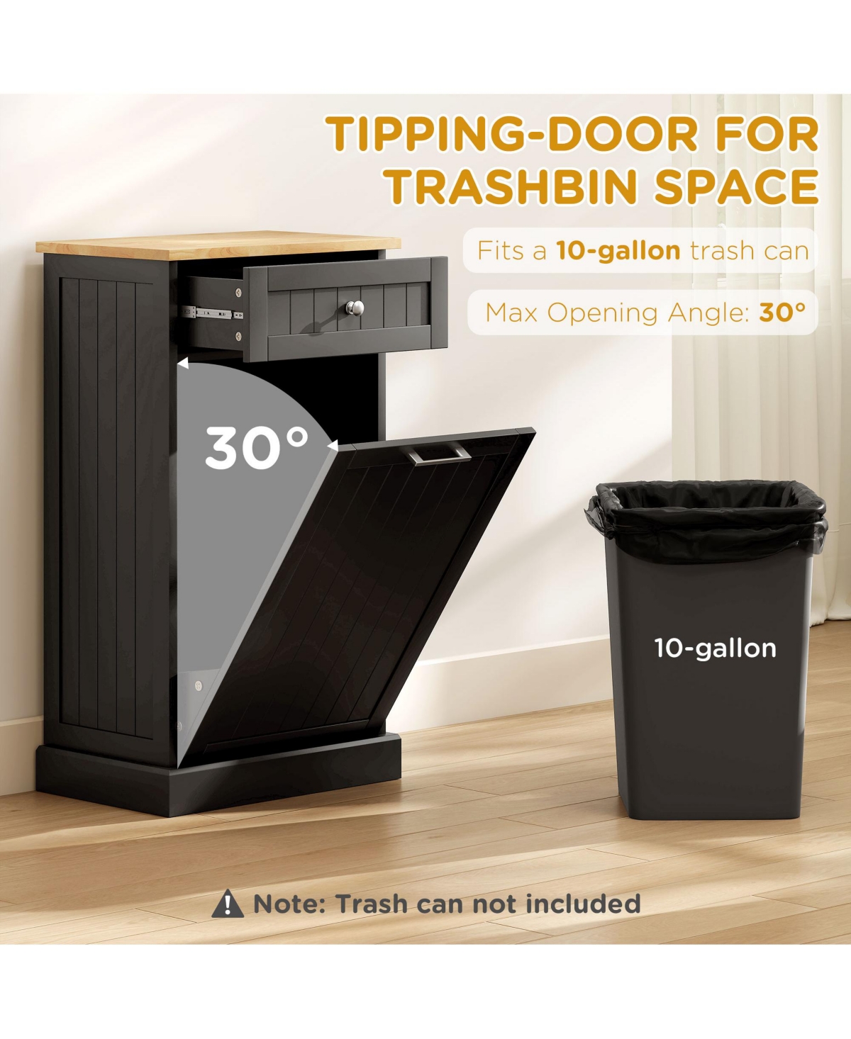 Homcom Hidden Container Waste Bin Hands Free Kitchen Cabinet Tipping Opening