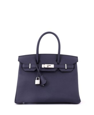 Pre-Owned HERMES Birkin 30 Handbag Blue Epsom with Palladium Hardware