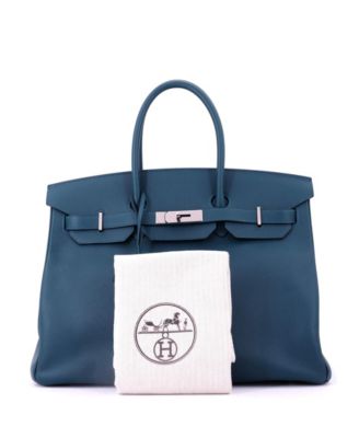 Pre-Owned HERMES Birkin 35 Handbag Blue Epsom with Palladium Hardware