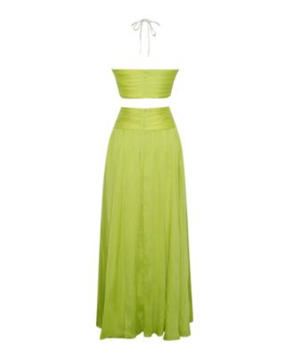 Women's Quinby Lemon Chiffon Pleated Lace Up Maxi Dress