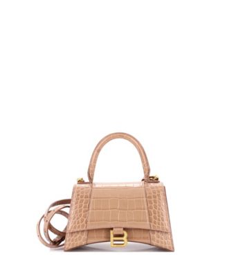 Small Hourglass Top Handle Bag Embossed Leather