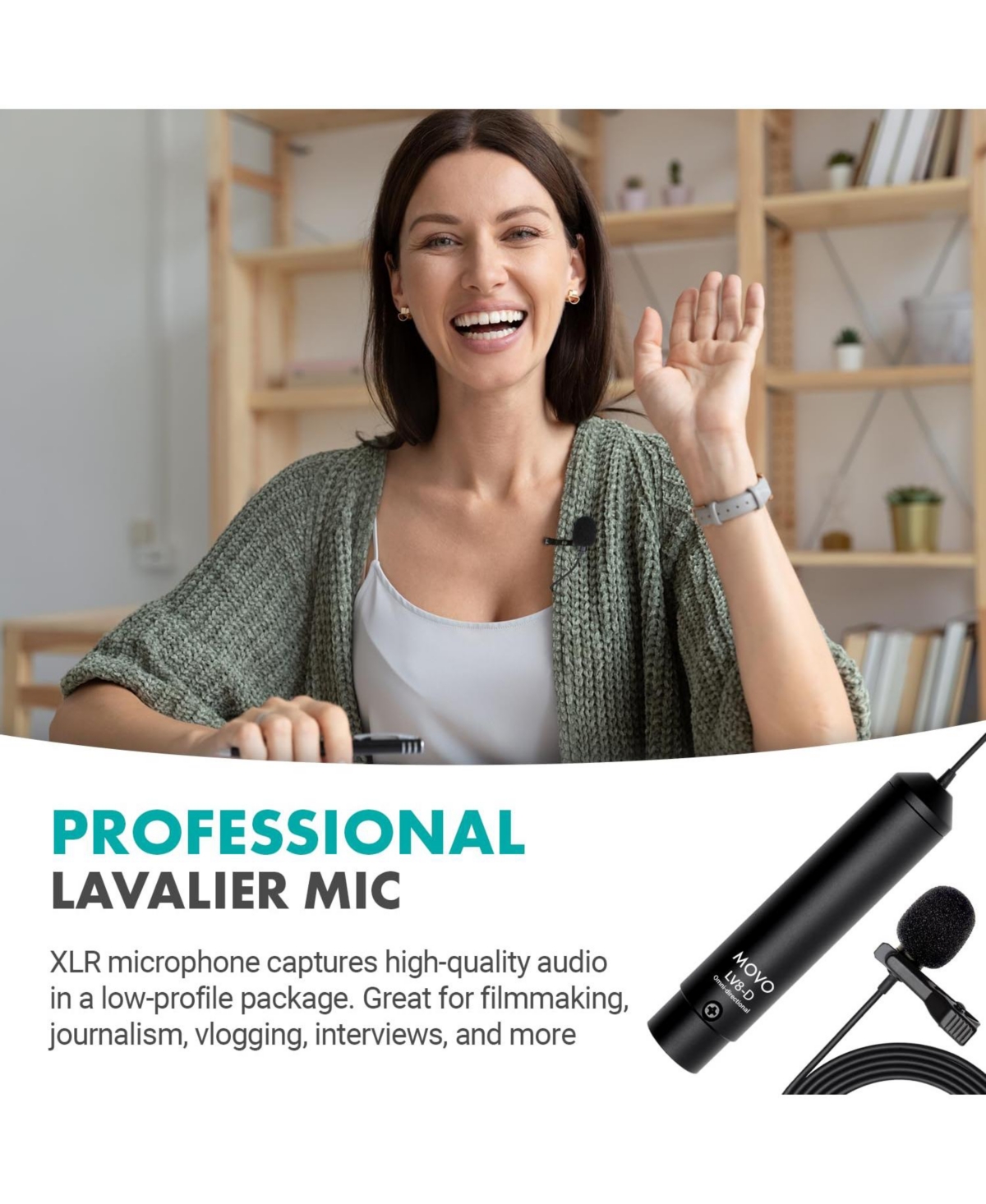 Movo LV8-d Broadcast-Quality Xlr Lavalier Omni-Directional Wired Microphone