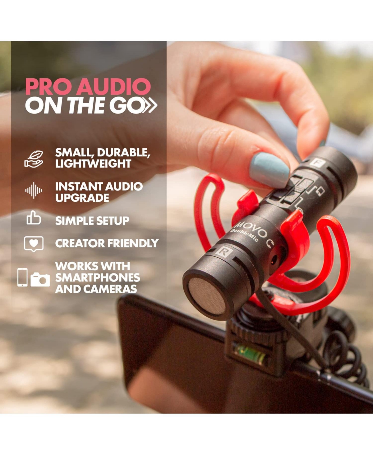 Movo DoubleMic V2 Two-Sided Shotgun Mic for Camera Vlogging