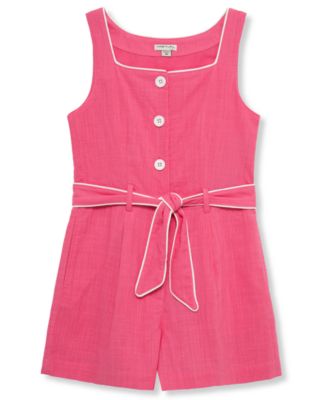 Girls' 7-16 Belted Square Neck Romper