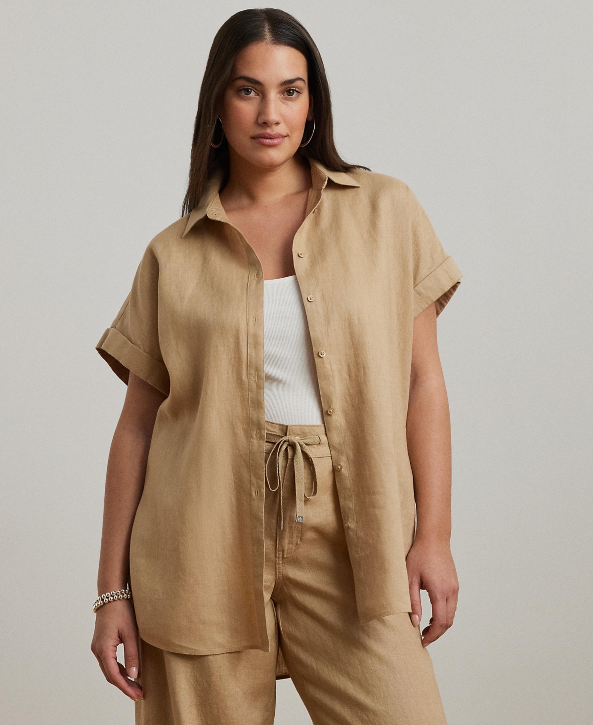 Lauren Ralph Plus Linen Dolman Sleeve Top