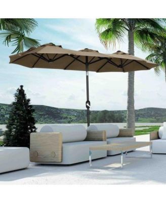 Outsunny Double sided Patio Umbrella 9.5ft Large Outdoor Market Umbrella with Push Button Tilt and Crank Gray