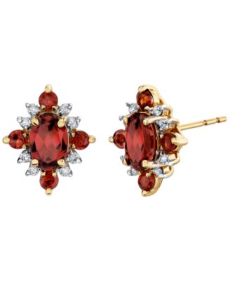 Garnet (1-11/40 ct. t.w.) & Diamond (1/8 ct. t.w.) Stud Earrings in 10k Yellow Gold