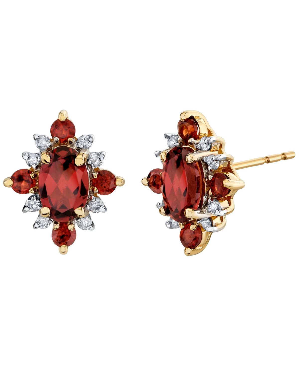 Macy's Garnet (1-11/40 ct. t.w.) & Diamond (1/8 ct. t.w.) Stud Earrings in 10k Yellow Gold