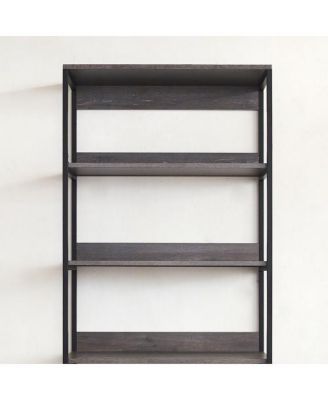 Monica Wood and Metal Walk in Closet Five Shelves Rustic Gray Powder Coated Metal Frame Extra Deep Storage