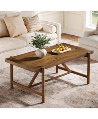 Farmhouse Solid Wood Coffee Table, 47-Inch Rectangular Center Tea Table, Warm Brown