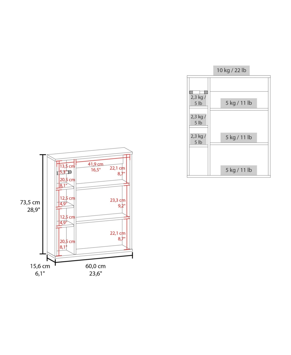 Fm Furniture Yoder, Bathroom Cabinet, 4 Open Shelves, 1 Door, White