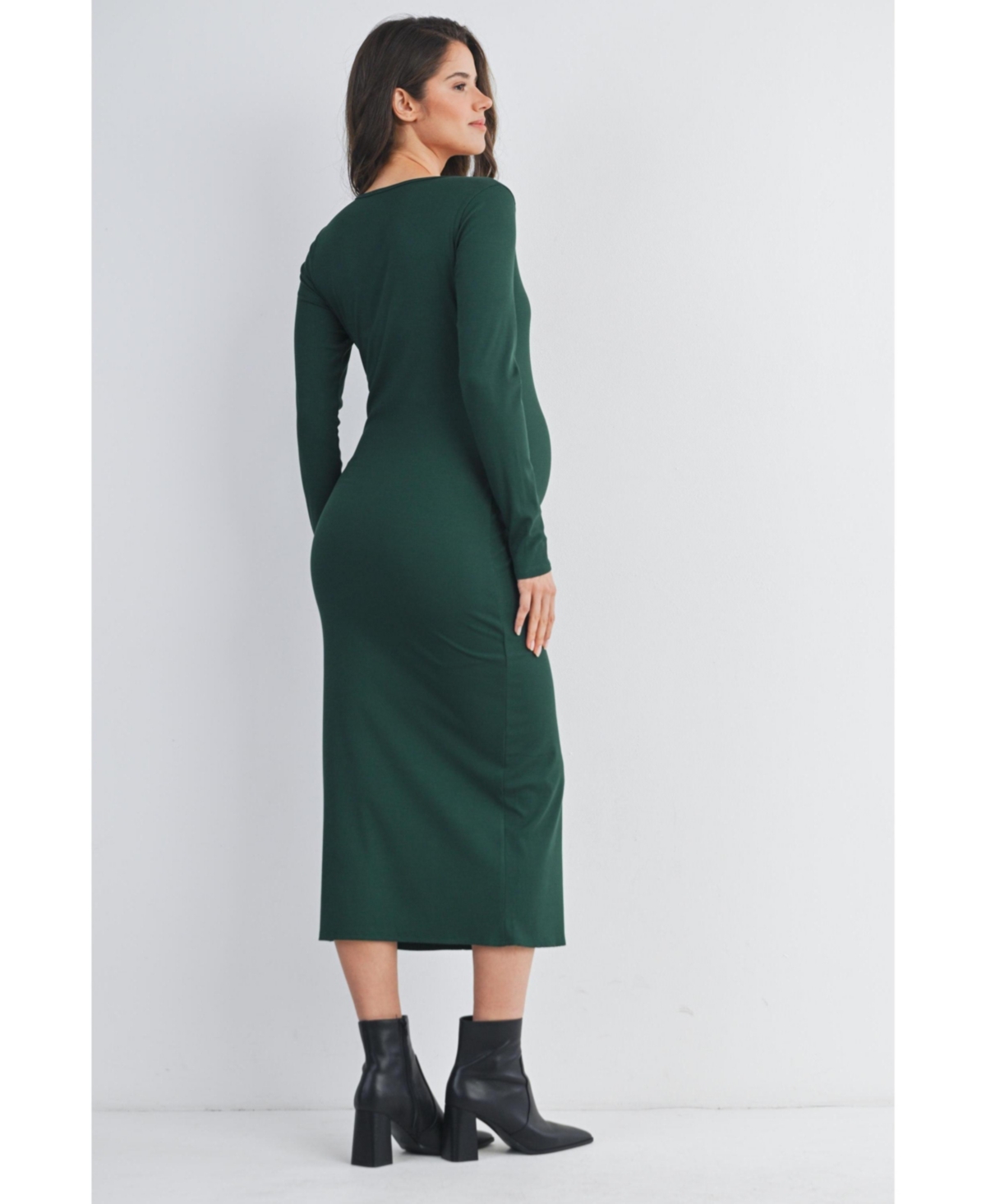 Hello Miz Maternity Long Sleeve Scoop Neck Midi Dress
