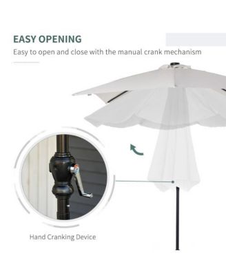 9ft x 7ft Solar Patio Umbrella with LED Lights Tilt Crank Outdoor Market Umbrella for Table or Base White