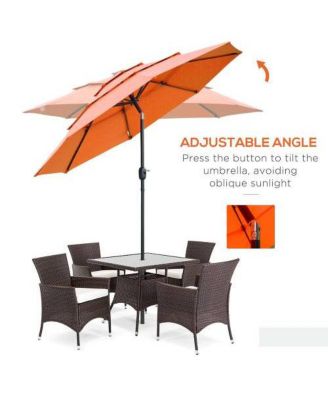 9FT 3 Tiers Patio Umbrella Outdoor Market Umbrella with Crank Push Button Tilt for Deck Backyard Orange
