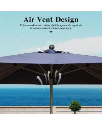 Rectangle Patio Umbrella with Crank Lift Navy Blue Outdoor Market Umbrella 8 Ribs Vent Top