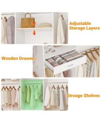 20.5'' - 96'' Adjustable Closet Hanging Organizer, Closet System with 6 Extendable Hanging Rods and A Drawer