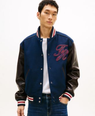 Men's Regular-Fit Leather Varsity Jacket