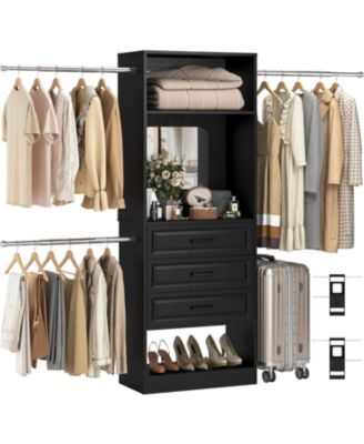 48-96 Inch Adjustable Closet Organizer with Drawers and Mirror