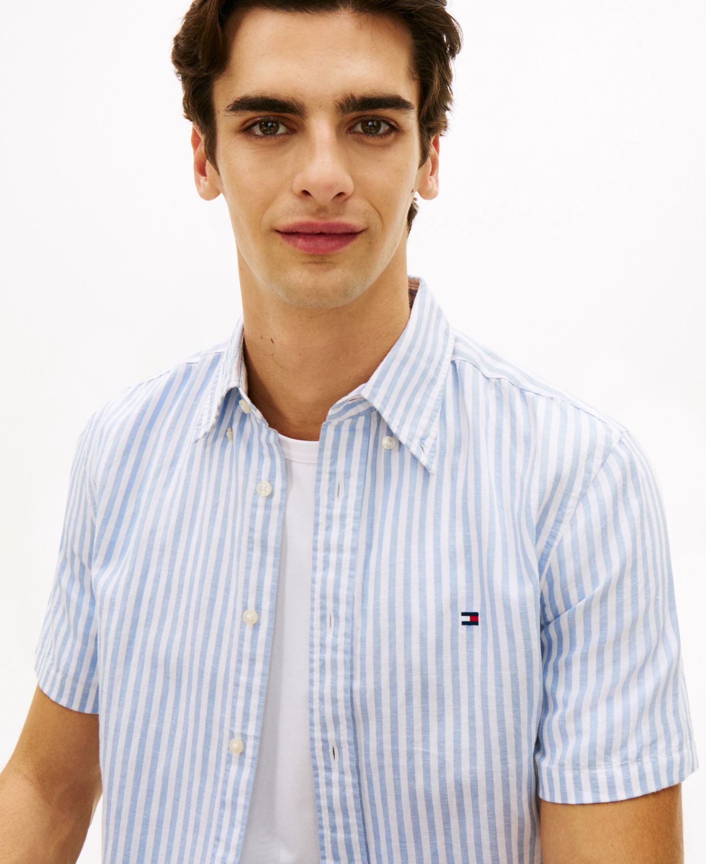 Мужская рубашка Tommy Hilfiger Regular Linen-Blend Bengal Stripe, цвет: Синий — фото 3