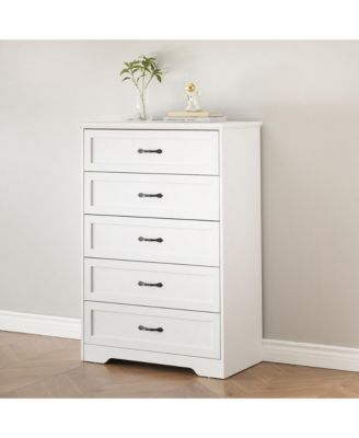 5 Drawer White Modern Dresser, Chest of Drawers Organizers, Closet Storage Cabinet for Bedroom