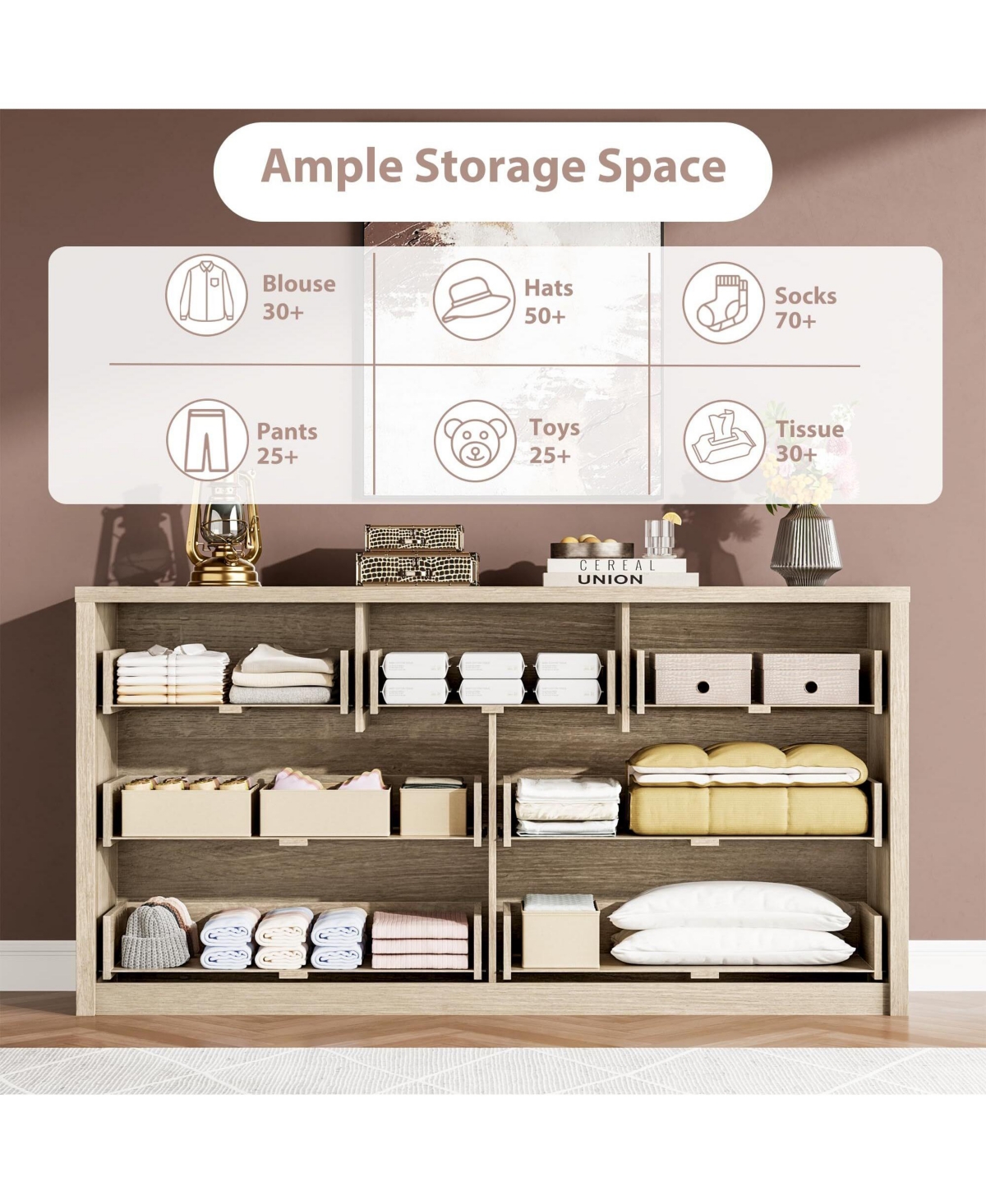 gaomon 7 Drawer Dresser for Bedroom, Wide Wood Chest of Drawers Handle Free