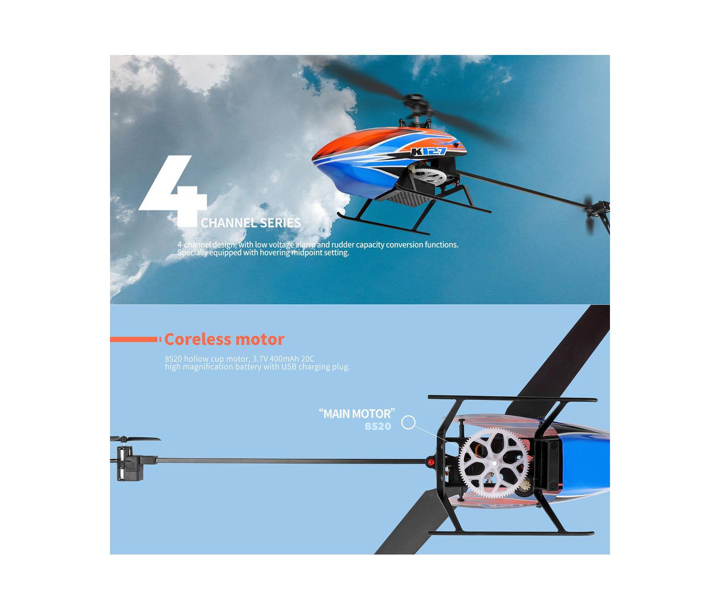 Детская игрушка Bruce & Shark K127 4-Channel Auto-Hover 6-Axis Gyro RC Helicopter, цвет: Оранжевый — фото 5