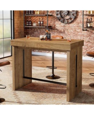 Bar Table, 41.3" Pub Table with Metal Footrest