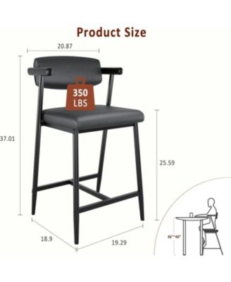 Bar Stools Set of 2, 26.5 in Upholstered Counter Height Bar Stools for 2 with Armrest, Wider Thickened Cushion, Bar Chairs with Backrest, Black
