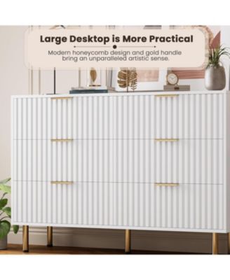 6-Drawer Modern Fluted White Dresser, 47.2 Inch Wide Chest, Deep Drawers, TV Stand, Organizer for Bedroom, Living Room, Kids Room