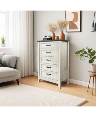 5-Drawer Vintage Wood Dresser, Tall Modern Storage Organizer for Closet, Living Room, Bedroom, Nursery, Hallway