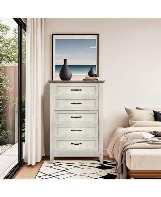 5-Drawer Vintage Wood Dresser, Tall Modern Storage Organizer for Closet, Living Room, Bedroom, Nursery, Hallway