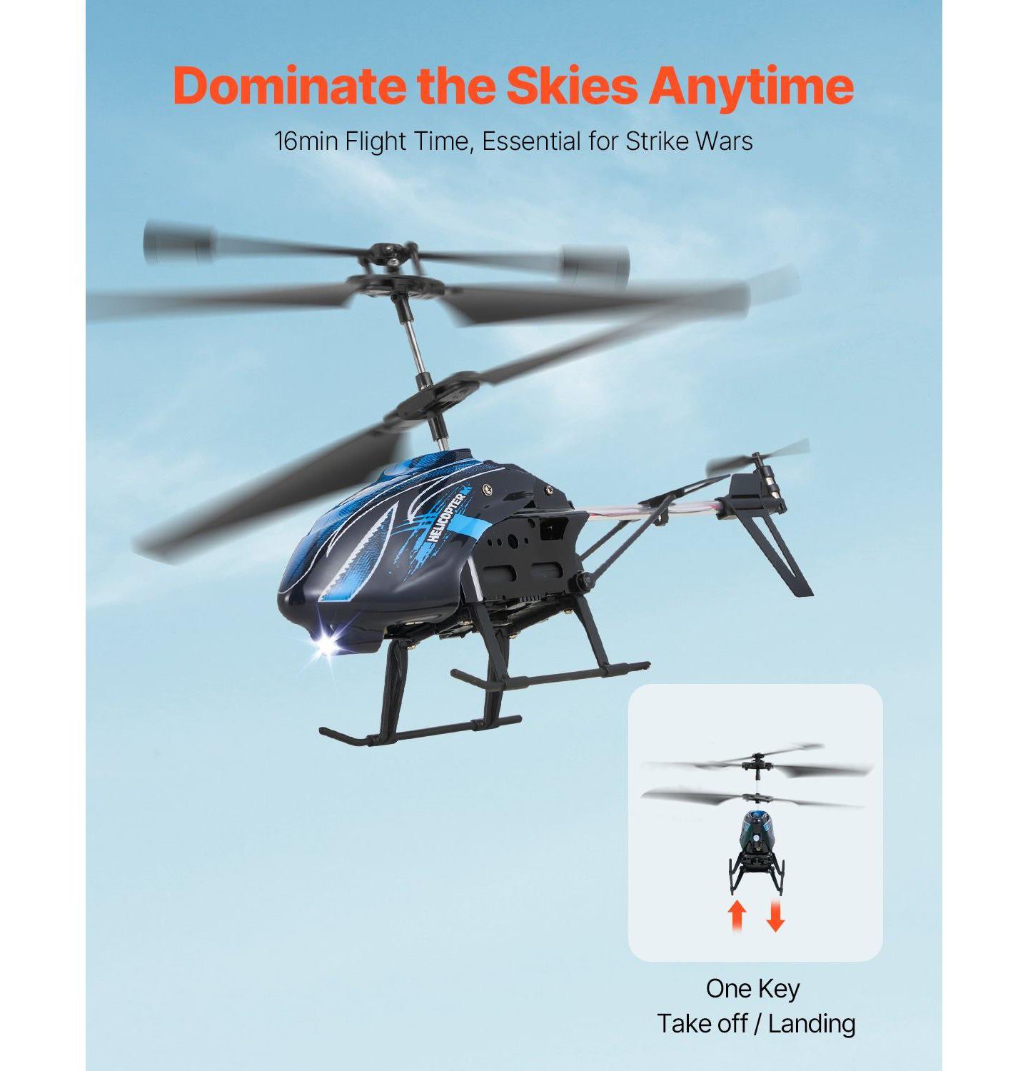 Детская игрушка HONGGE 6-Axis Gyro Stabilization LED Light Remote Control Helicopter, цвет: Синий — фото 5