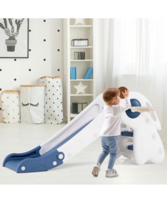 Kids Indoor Playground with Folding Slide Climber and Basketball Hoop