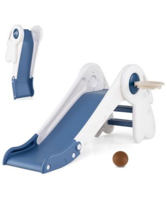 Kids Indoor Playground with Folding Slide Climber and Basketball Hoop