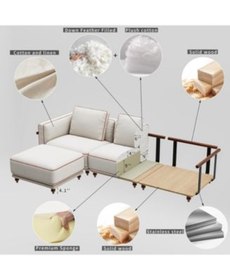 Modular Sectional Sofa, Removable & Washable, Ultra-Soft Linen Sofa, Extra-Large White Living Room Sofa