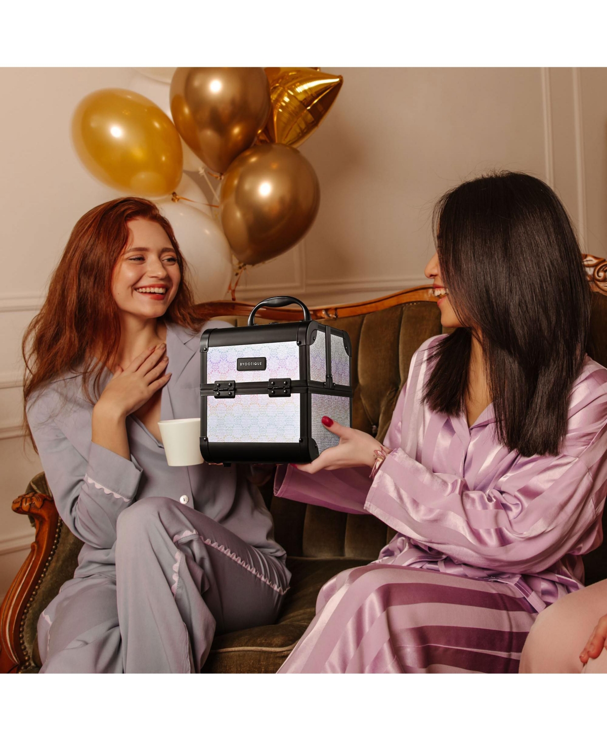 Byootique 2-Piece Makeup Train Case Cosmetic Organizer Kit Pure ForgetMeNot