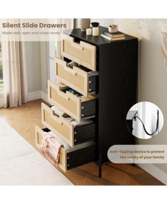 Fluted 6 Drawer Dresser for Bedroom - Natural Rattan Dresser TV Stand