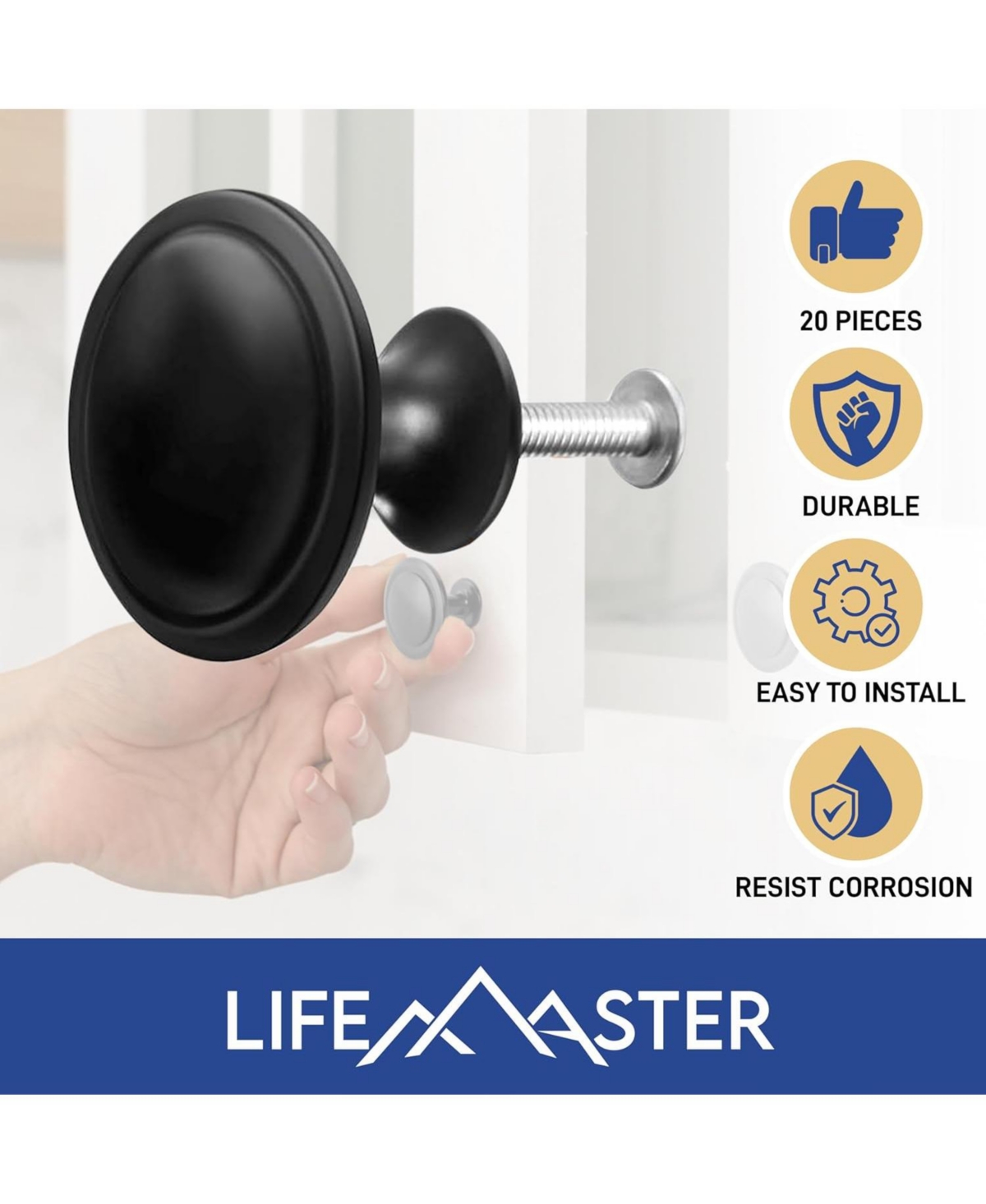 Lifemaster 30pcs 1-1/4″ Matte Black Cabinet Knobs, Rust-Proof Zinc Alloy Drawer Pulls with Short & Adjustable Screws for Cabinets