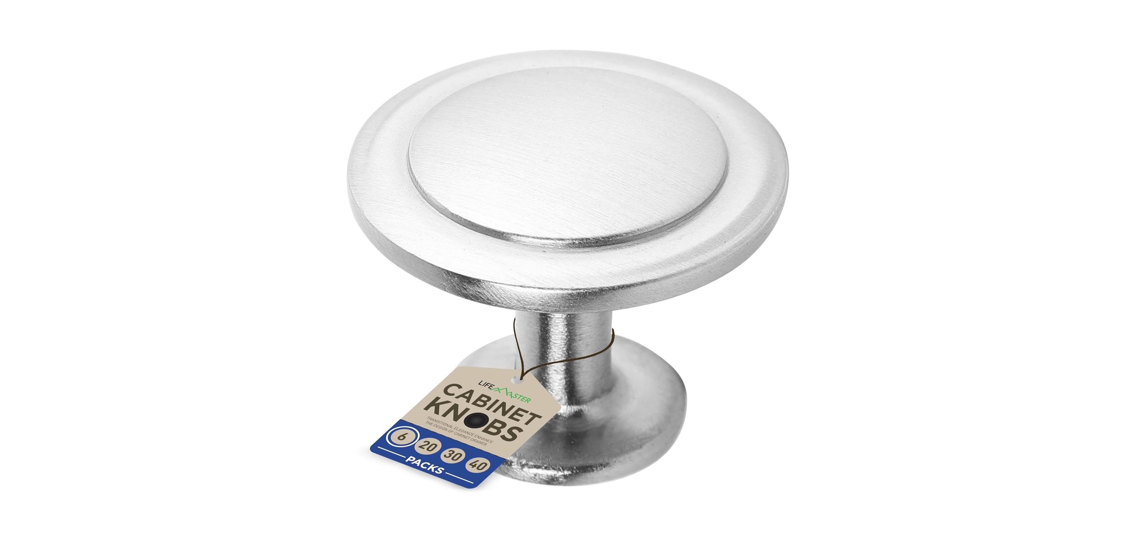 Lifemaster 6pcs 1-1/4" Kitchen Cabinet Knobs - Rust-Proof, Brushed Nickel Finish, Modern Design, Strong Zinc Alloy