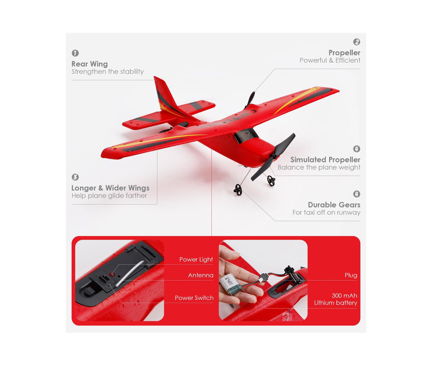Детская игрушка Bruce & Shark Z50 Beginner 2.4G Crash-Resistant RC Plane, цвет: Красный — фото 2