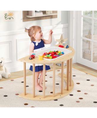 6 in 1 Wooden Kids Climbing Arch Playset with Rocker Ladder Sensory Table and Cushion