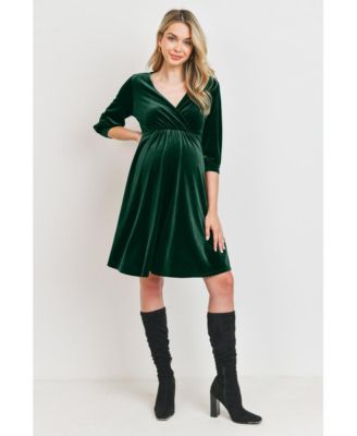 Maternity Velvet V Neck Wrap Nursing Dress
