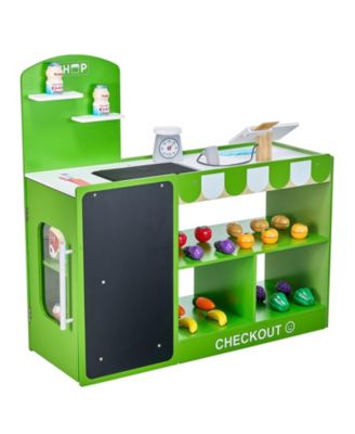 Wooden Grocery Store Playset for Kids with Accessories and Pretend Shopping Features