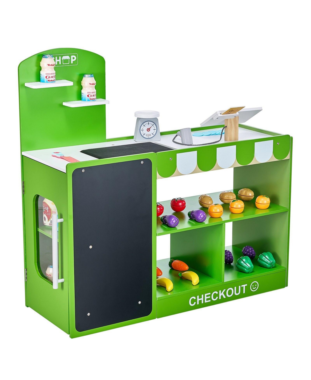 Hongge Wooden Grocery Store Playset for Kids with Accessories and Pretend Shopping Features