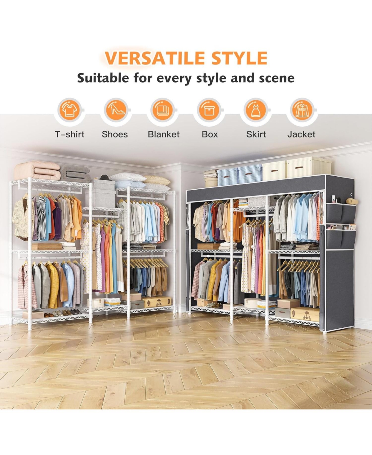 Raybee Clothing Rack with Cover Heavy Duty Clothes Rack with Shelves,Portable, Adjustable,Metal,Max Load 900lbs