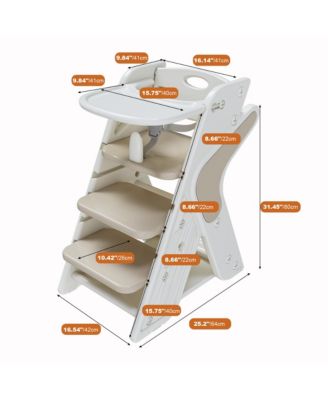HDPE 3-in-1 Multi Functional Growing Up Baby Dining Chair Adjustable Height Toddler Tower with Seat Belts and Movable Dinner Plate