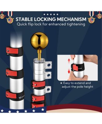 EZ GO 25Ft Commercial Telescoping Flag Pole Kit Portable Display Sign Banner Pole for Outside Hotel Business Events Advertising Flag Silver