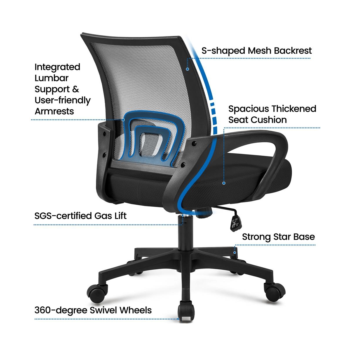 Yaheetech Height Adjustable Mesh Office Chair with Mid-Back, Purple