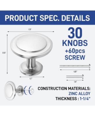 30pcs 1-1/4″ Brushed Nickel Cabinet  Rust-Proof Zinc Alloy, Modern Design with Short & Adjustable Screws for Dressers, Drawers, Cabinets