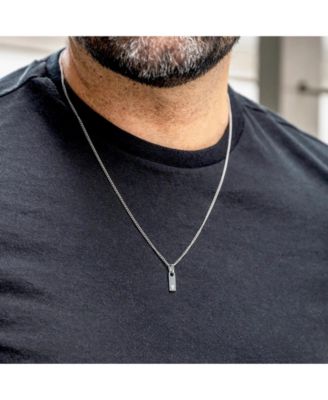 Silver with Micro Cuban Chain Men's Initial Tag Necklace